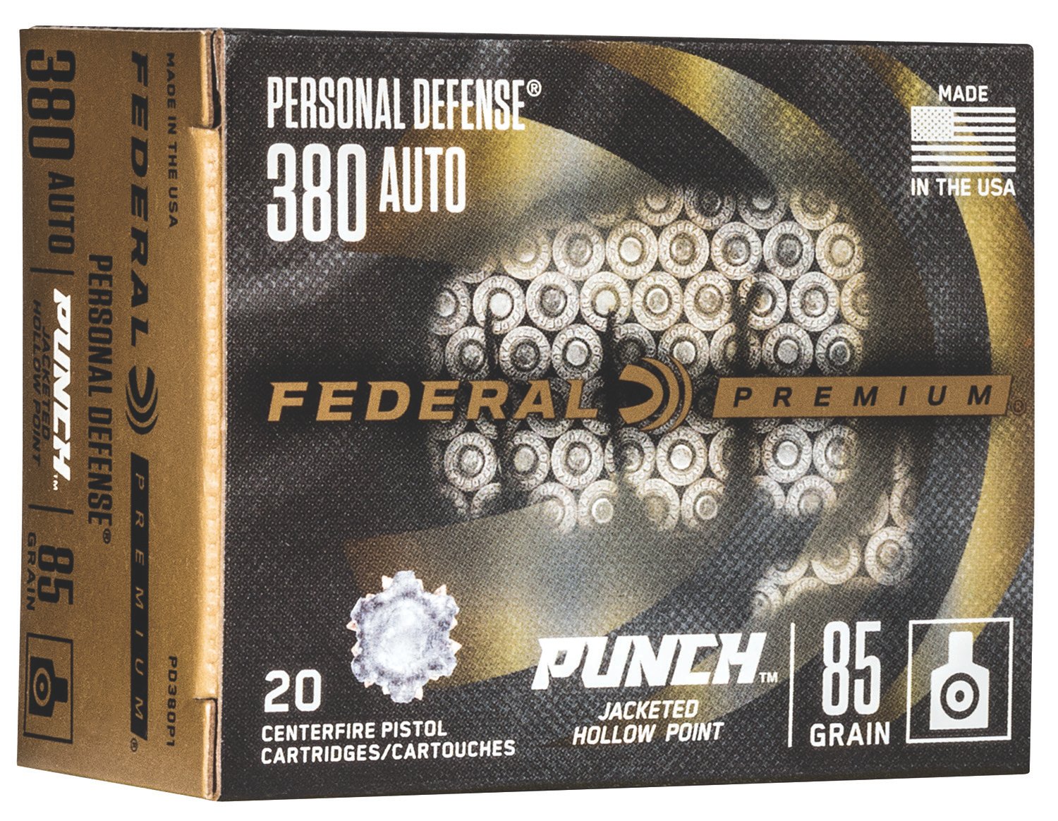 Federal PD380P1 Punch Personal Defense 380ACP 85gr Jacketed Hollow Point 20 Per Box/10 Case
