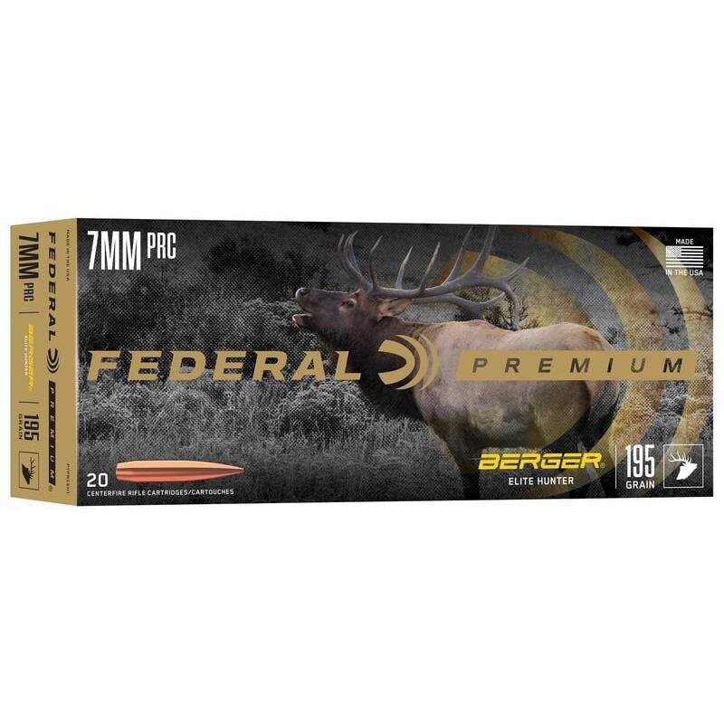 Federal Berger Elite Hunter Rifle Ammunition 7mm PRC 195gr HPBT 2760 fps 20/ct